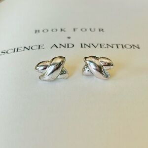 Vintage stainless‎ steel chunky crisscross earring posts